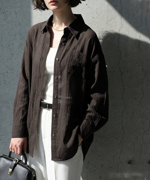 antiqua(アンティカ)の「リネン混 タックシャツ(シャツ/ブラウス・レディース・ナチュラル/ブラック/ブラウン系その他・P/R)」の11枚目の写真