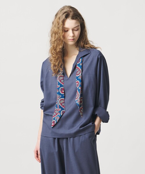 LOEFF（ロエフ）の「＜LOEFF＞トロピカルウール スキッパー シャツ UNISEX（シャツ/ブラウス・レディース・オリーブ/ブラック/コバルトブルー・0/2/1）」の14枚目の写真