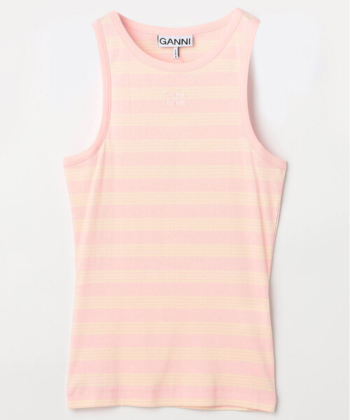 GANNI（ガニー）の「GANNI/ガニー Soft Cotton Rib Tank Top / A1050049 / ワンポイントロゴ 刺繍 リブニット タンク（タンクトップ・レディース・ピンク/ブラウン/サックスブルー・SMALL）」の3枚目の写真