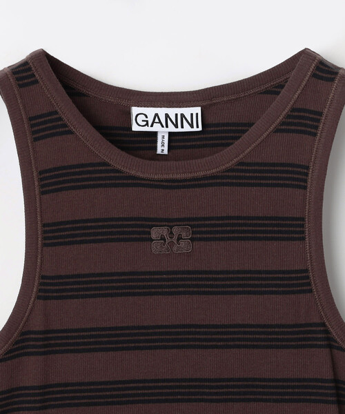 GANNI（ガニー）の「GANNI/ガニー Soft Cotton Rib Tank Top / A1050049 / ワンポイントロゴ 刺繍 リブニット タンク（タンクトップ・レディース・ピンク/ブラウン/サックスブルー・SMALL）」の5枚目の写真