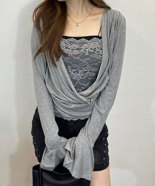 ROGER AND RAW(ロジャーアンドロウ)の「レース切替カシュクールドレープトップス(Tシャツ/カットソー・レディース・グレー/ネイビー・FREE)」の21枚目の写真