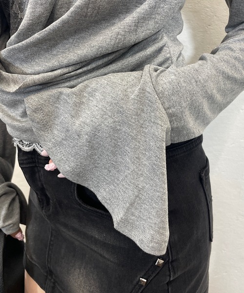ROGER AND RAW(ロジャーアンドロウ)の「レース切替カシュクールドレープトップス(Tシャツ/カットソー・レディース・グレー/ネイビー・FREE)」の17枚目の写真