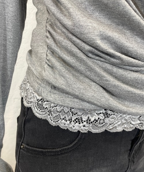 ROGER AND RAW(ロジャーアンドロウ)の「レース切替カシュクールドレープトップス(Tシャツ/カットソー・レディース・グレー/ネイビー・FREE)」の16枚目の写真