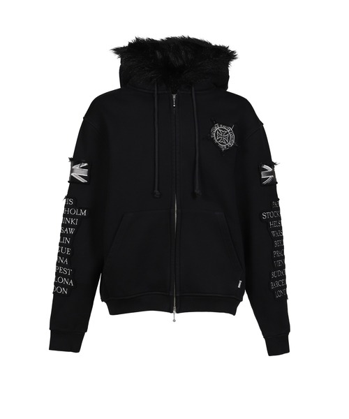 ALICE HOLLYWOOD(アリスハリウッド)の「EUROTRIP PATCHED ZIP HOODIE(パーカー・メンズ・ブラック・X-LARGE/LARGE/MEDIUM/SMALL)」の6枚目の写真