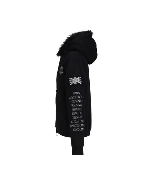 ALICE HOLLYWOOD(アリスハリウッド)の「EUROTRIP PATCHED ZIP HOODIE(パーカー・メンズ・ブラック・X-LARGE/LARGE/MEDIUM/SMALL)」の8枚目の写真