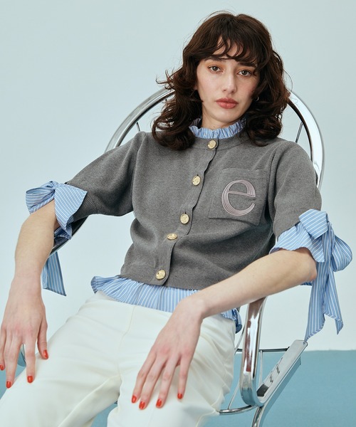 EIMY ISTOIRE（エイミーイストワール）の「アタッチドハーフスリーブカーディガン（カーディガン/ボレロ・レディース・その他35/ネイビー/オフホワイト/グレー/ライトピンク・F）」の3枚目の写真