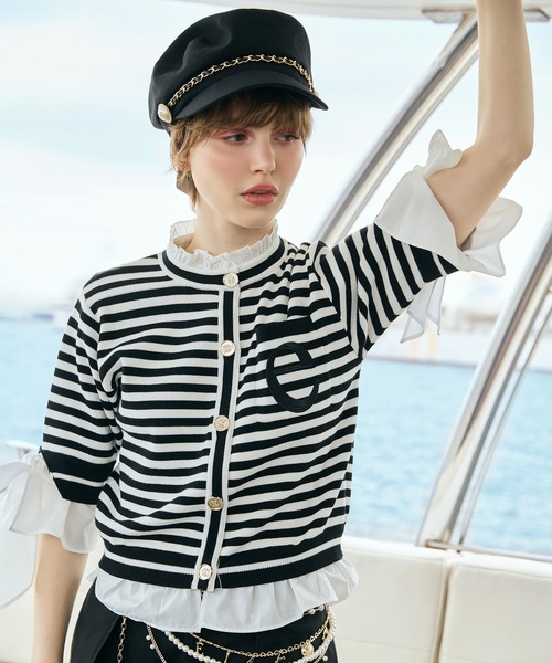 EIMY ISTOIRE（エイミーイストワール）の「アタッチドハーフスリーブカーディガン（カーディガン/ボレロ・レディース・その他35/ネイビー/オフホワイト/グレー/ライトピンク・F）」の5枚目の写真