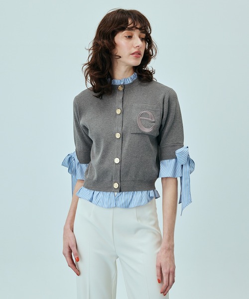 EIMY ISTOIRE（エイミーイストワール）の「アタッチドハーフスリーブカーディガン（カーディガン/ボレロ・レディース・その他35/ネイビー/オフホワイト/グレー/ライトピンク・F）」の12枚目の写真