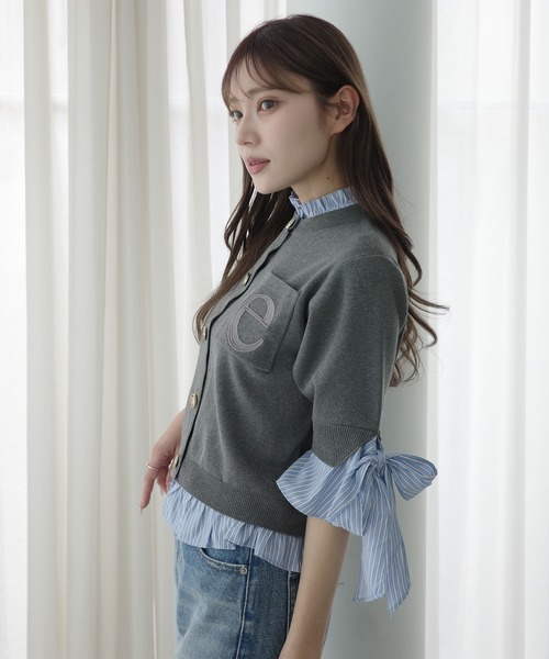 EIMY ISTOIRE(エイミーイストワール)の「アタッチドハーフスリーブカーディガン(カーディガン/ボレロ・レディース・その他35/ネイビー/オフホワイト/グレー/ライトピンク・F)」の15枚目の写真