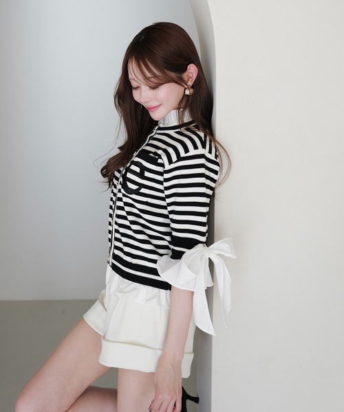 EIMY ISTOIRE(エイミーイストワール)の「アタッチドハーフスリーブカーディガン(カーディガン/ボレロ・レディース・その他35/ネイビー/オフホワイト/グレー/ライトピンク・F)」の11枚目の写真