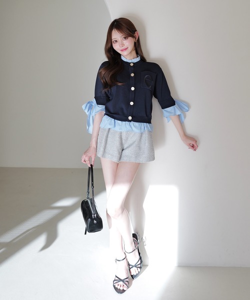 EIMY ISTOIRE(エイミーイストワール)の「アタッチドハーフスリーブカーディガン(カーディガン/ボレロ・レディース・その他35/ネイビー/オフホワイト/グレー/ライトピンク・F)」の12枚目の写真