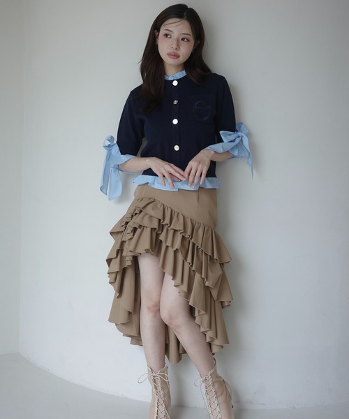 EIMY ISTOIRE(エイミーイストワール)の「アタッチドハーフスリーブカーディガン(カーディガン/ボレロ・レディース・その他35/ネイビー/オフホワイト/グレー/ライトピンク・F)」の18枚目の写真