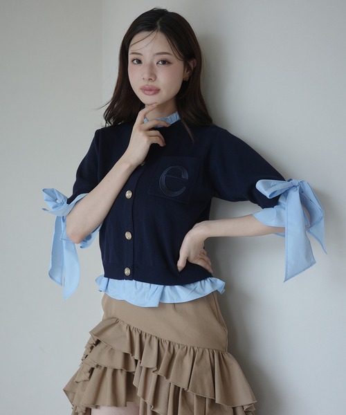 EIMY ISTOIRE(エイミーイストワール)の「アタッチドハーフスリーブカーディガン(カーディガン/ボレロ・レディース・その他35/ネイビー/オフホワイト/グレー/ライトピンク・F)」の19枚目の写真