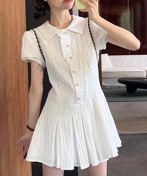 gossip!ロサンゼルス(ゴシップロサンゼルス)の「YUGA シャツワンピース 安全ショーツ付き(ワンピース・レディース・ブラック/ホワイト・L/M)」の1枚目の写真