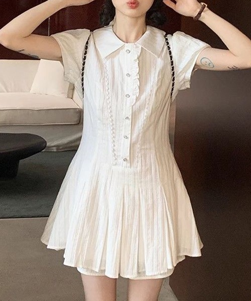 gossip!ロサンゼルス(ゴシップロサンゼルス)の「YUGA シャツワンピース 安全ショーツ付き(ワンピース・レディース・ブラック/ホワイト・L/M)」の4枚目の写真