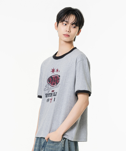 MOZMOZ（モズモズ）の「996グラフィックリンガーTシャツグレー（Tシャツ/カットソー・レディース・その他・2/1/3）」の2枚目の写真