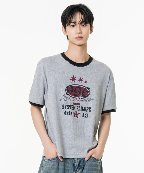 MOZMOZ（モズモズ）の「996グラフィックリンガーTシャツグレー（Tシャツ/カットソー・レディース・その他・2/1/3）」の3枚目の写真