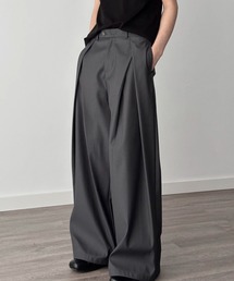 【UNISEX】ハイウエスト 深タック ワイドレッグ スラックスパンツ