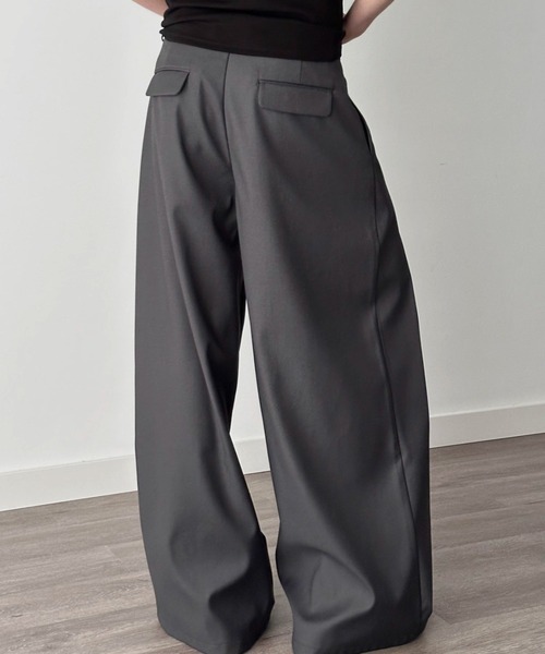 SHEPP（シープ）の「【UNISEX】ハイウエスト 深タック ワイドレッグ スラックスパンツ（スラックス・メンズ・グレー/ブラック・M/L）」の5枚目の写真