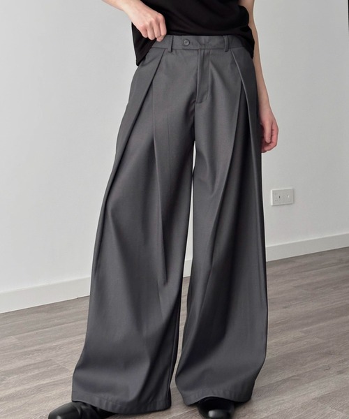 SHEPP（シープ）の「【UNISEX】ハイウエスト 深タック ワイドレッグ スラックスパンツ（スラックス・メンズ・グレー/ブラック・M/L）」の3枚目の写真