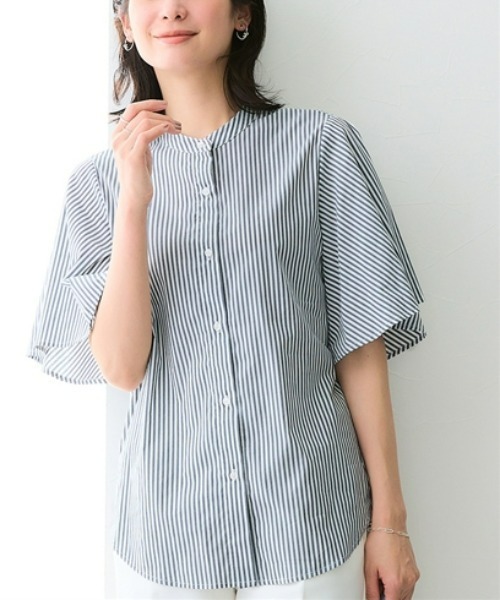 7days Life Styling(セブンデイズライフスタイリング)の「【接触冷感/UVカット/速乾】フレアスリーブブラウス(シャツ/ブラウス・レディース・ネイビー系/サックスブルー系・M/S/LL/L)」の2枚目の写真