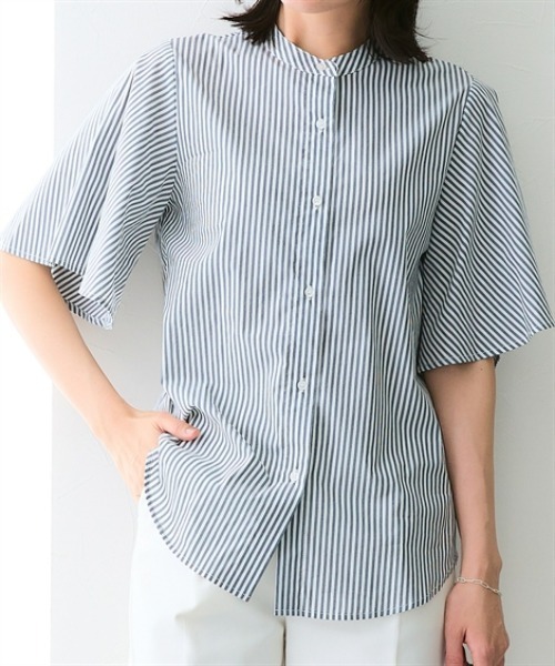7days Life Styling(セブンデイズライフスタイリング)の「【接触冷感/UVカット/速乾】フレアスリーブブラウス(シャツ/ブラウス・レディース・ネイビー系/サックスブルー系・M/S/LL/L)」の8枚目の写真