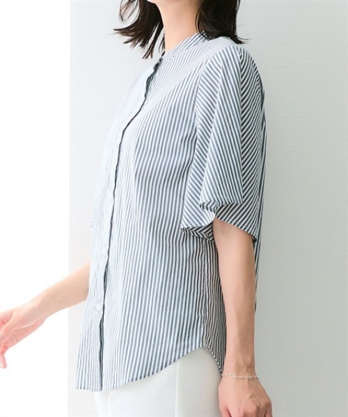 7days Life Styling(セブンデイズライフスタイリング)の「【接触冷感/UVカット/速乾】フレアスリーブブラウス(シャツ/ブラウス・レディース・ネイビー系/サックスブルー系・M/S/LL/L)」の9枚目の写真