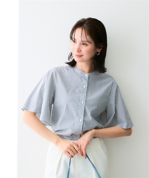 7days Life Styling(セブンデイズライフスタイリング)の「【接触冷感/UVカット/速乾】フレアスリーブブラウス(シャツ/ブラウス・レディース・ネイビー系/サックスブルー系・M/S/LL/L)」の3枚目の写真
