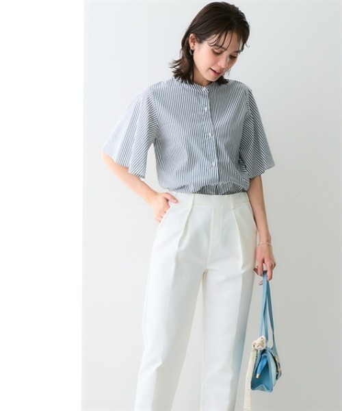 7days Life Styling(セブンデイズライフスタイリング)の「【接触冷感/UVカット/速乾】フレアスリーブブラウス(シャツ/ブラウス・レディース・ネイビー系/サックスブルー系・M/S/LL/L)」の4枚目の写真