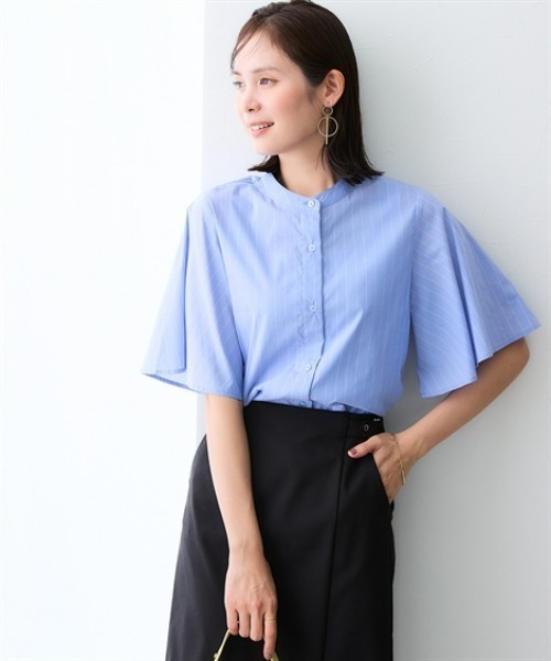 7days Life Styling(セブンデイズライフスタイリング)の「【接触冷感/UVカット/速乾】フレアスリーブブラウス(シャツ/ブラウス・レディース・ネイビー系/サックスブルー系・M/S/LL/L)」の6枚目の写真