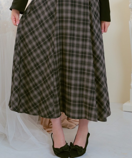 Anely（アネリー）の「異素材 チェック柄 リボン ハイウエスト ワンピース（ワンピース・レディース・ブラック/ブラウン/グレー・FREE）」の10枚目の写真