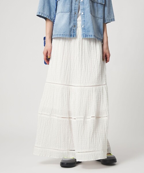 CITEN（シテン）の「＜CITEN＞ハシゴレースキリカエスカート（スカート・レディース・ホワイト/イエロー/ブラック・M/S）」の2枚目の写真