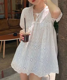 GLAMOROUS JANE | コットンレースⅤネックチュニックトップス(シャツ/ブラウス)