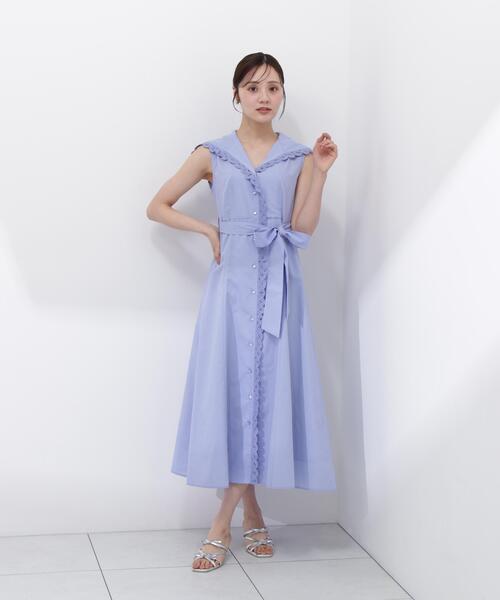 PROPORTION BODY DRESSING(プロポーションボディドレッシング)の「【中川紅葉さん着用】セーラーカラーレーストリムワンピース / 1216140502(ワンピース・レディース・ブルー/ホワイト/ネイビー/イエロー・MEDIUM/P/S/SMALL)」の9枚目の写真