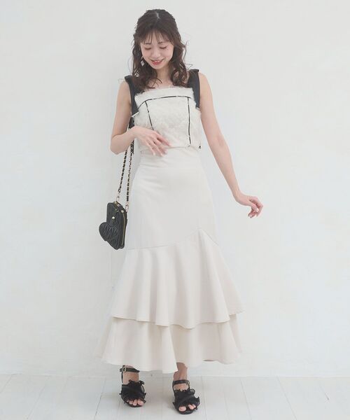 MAJESTIC LEGON(マジェスティックレゴン)の「肩リボンバイカラーマーメイドワンピ(ワンピース・レディース・ピンクベージュ/アイボリー/グレー/ブラック・MEDIUM)」の2枚目の写真