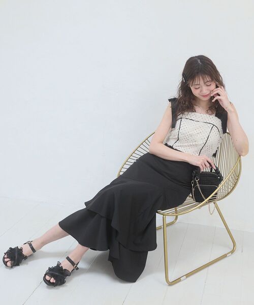 MAJESTIC LEGON（マジェスティックレゴン）の「肩リボンバイカラーマーメイドワンピ（ワンピース・レディース・ピンクベージュ/アイボリー/グレー/ブラック・MEDIUM）」の7枚目の写真