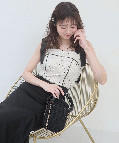 MAJESTIC LEGON（マジェスティックレゴン）の「肩リボンバイカラーマーメイドワンピ（ワンピース・レディース・ピンクベージュ/アイボリー/グレー/ブラック・MEDIUM）」の8枚目の写真
