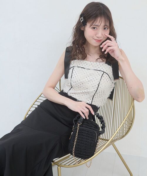 MAJESTIC LEGON（マジェスティックレゴン）の「肩リボンバイカラーマーメイドワンピ（ワンピース・レディース・ピンクベージュ/アイボリー/グレー/ブラック・MEDIUM）」の9枚目の写真