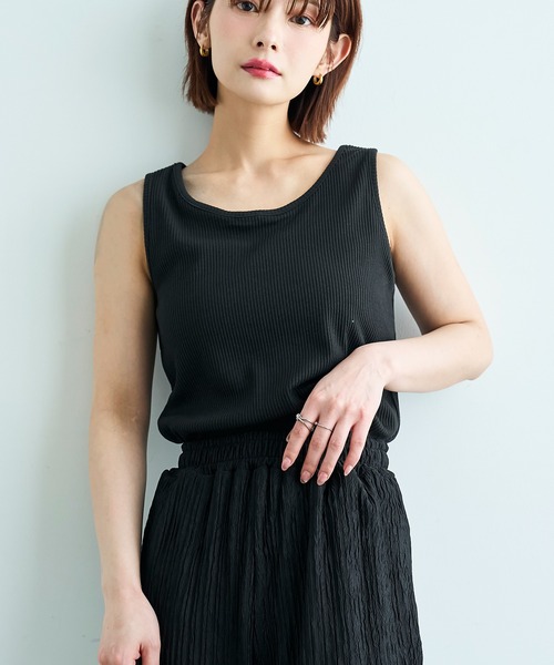 mil(ミル)の「【汗染み防止加工】 前後2way リブ タンクトップ【587202】(タンクトップ・レディース・ブラック/モカ/チャコールグレー・S/XS)」の2枚目の写真