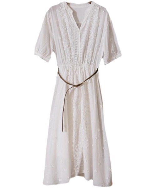 &soiree(アンドソワレ)の「総レースVネック半袖ワンピース(ワンピース・レディース・ホワイト・SMALL/MEDIUM/LARGE/X-LARGE)」の3枚目の写真