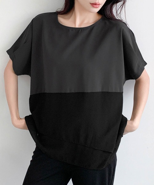 LOWO(ロワ)の「配色レイヤード風オーバーサイズ半袖カットソー(Tシャツ/カットソー・レディース・ホワイト/チャコールグレー・FREE)」の12枚目の写真
