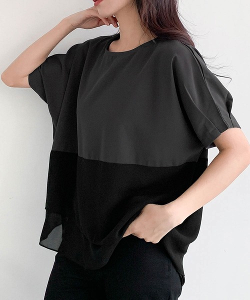 LOWO(ロワ)の「配色レイヤード風オーバーサイズ半袖カットソー(Tシャツ/カットソー・レディース・ホワイト/チャコールグレー・FREE)」の14枚目の写真