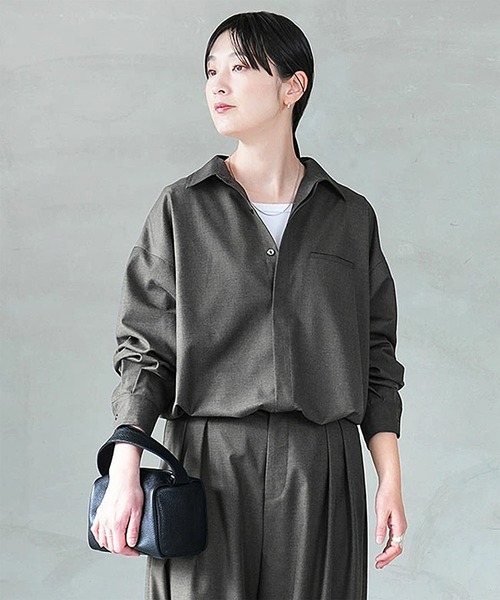 SOLAMONAT LARME（ソラモナラーム）の「比翼シャツ（シャツ/ブラウス・レディース・オフホワイト/チャコール/ブラック/ブラウン・38）」の3枚目の写真