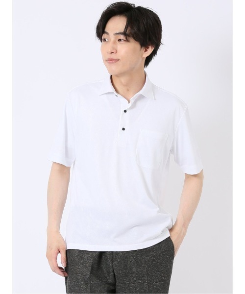 TAKA-Q(タカキュー)の「ビズポロ ポロシャツ メンズ 半袖 ストレッチ 吸水速乾 ノンアイロン ワイドカラー クールパス クールビズ(ポロシャツ・メンズ・ホワイト・X-LARGE/MEDIUM/LARGE)」の1枚目の写真