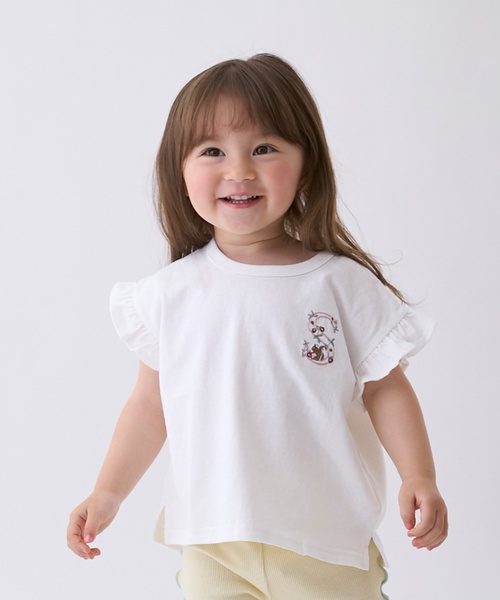 petit main(プティマイン)の「【プティプラ】アルファベット袖フリルTシャツ(Tシャツ/カットソー・キッズ・アイボリー/ライトピンク/レッド/ネイビー/ライトグレー/ターコイズブルー/オレンジ/ブラック・110cm/130cm/120cm/90cm/100cm/80cm)」の2枚目の写真
