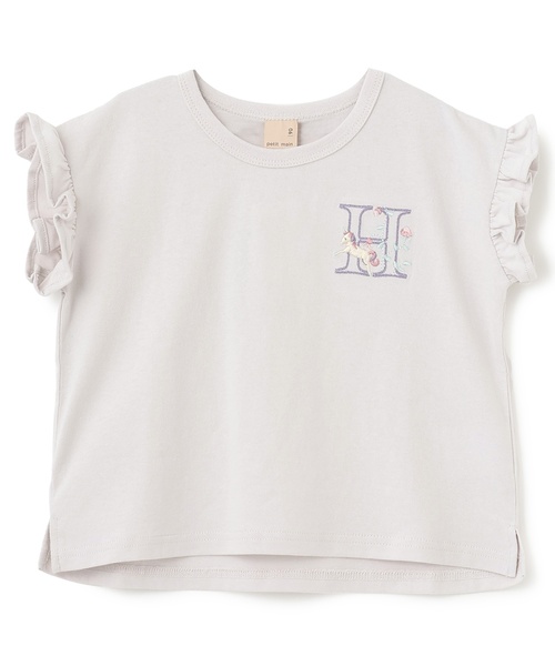 petit main(プティマイン)の「【プティプラ】アルファベット袖フリルTシャツ(Tシャツ/カットソー・キッズ・アイボリー/ライトピンク/レッド/ネイビー/ライトグレー/ターコイズブルー/オレンジ/ブラック・110cm/130cm/120cm/90cm/100cm/80cm)」の4枚目の写真