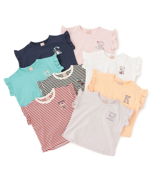 petit main(プティマイン)の「【プティプラ】アルファベット袖フリルTシャツ(Tシャツ/カットソー・キッズ・アイボリー/ライトピンク/レッド/ネイビー/ライトグレー/ターコイズブルー/オレンジ/ブラック・110cm/130cm/120cm/90cm/100cm/80cm)」の9枚目の写真