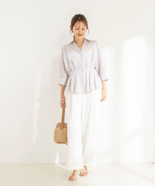 NOLLEY’S(ノーリーズ)の「《接触冷感》ウォッシャブルシアースキッパータック半袖ブラウス(シャツ/ブラウス・レディース・チャコールグレー/ベージュ/サックスブルー・38)」の5枚目の写真