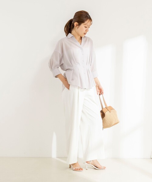 NOLLEY’S(ノーリーズ)の「《接触冷感》ウォッシャブルシアースキッパータック半袖ブラウス(シャツ/ブラウス・レディース・チャコールグレー/ベージュ/サックスブルー・38)」の6枚目の写真