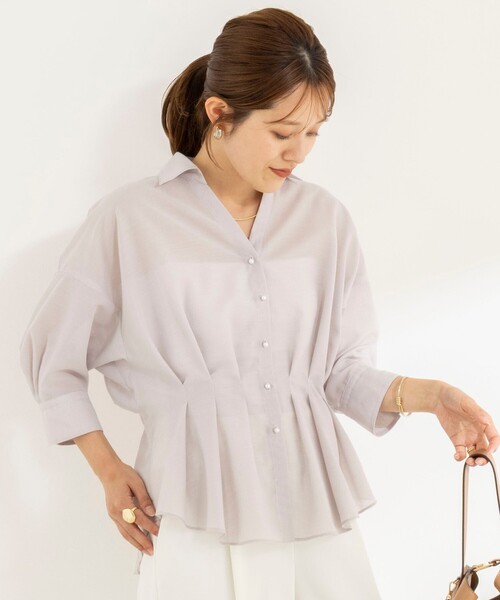 NOLLEY’S(ノーリーズ)の「《接触冷感》ウォッシャブルシアースキッパータック半袖ブラウス(シャツ/ブラウス・レディース・チャコールグレー/ベージュ/サックスブルー・38)」の12枚目の写真